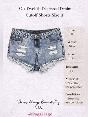 On Twelfth Distressed Denim Cutoff Shorts Size 11 High Rise Raw Hem